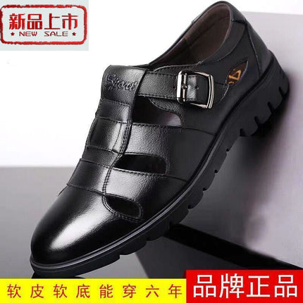 Leather cowhide special clearance shoes hollow leather sandals men's casual hole shoes middle-aged business dad shoes