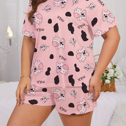 Foreign Trade Pajamas Casual Short-sleeved Shorts Crewneck Pullover Women's Cute Pure Cotton Spring and Summer suit Girls Can Wear