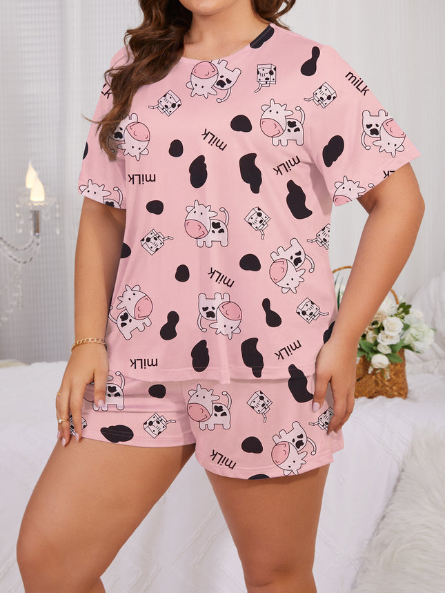 Foreign Trade Pajamas Casual Short-sleeved Shorts Crewneck Pullover Women's Cute Pure Cotton Spring and Summer suit Girls Can Wear