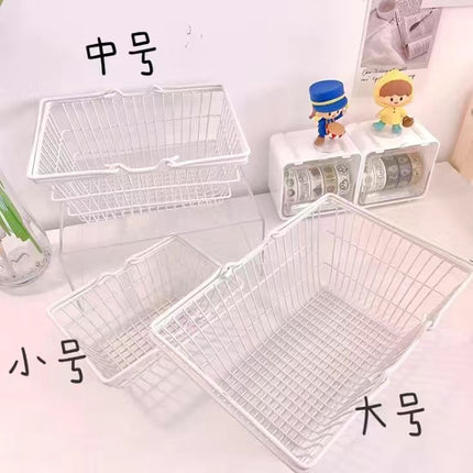 Ins Iron Cute Pink Girl Desktop Storage Basket Mini Trolley Shopping Cart Props Sundries