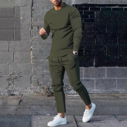 European goods foreign trade men's suit spring and autumn two-piece crew neck long sleeve t-shirt trousers suit men's autumn casual wear