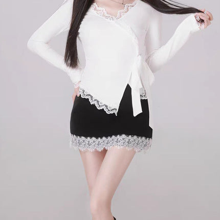 New Lace Hooded Slim-Fit Slim Tight Waist Spice Top Skirt