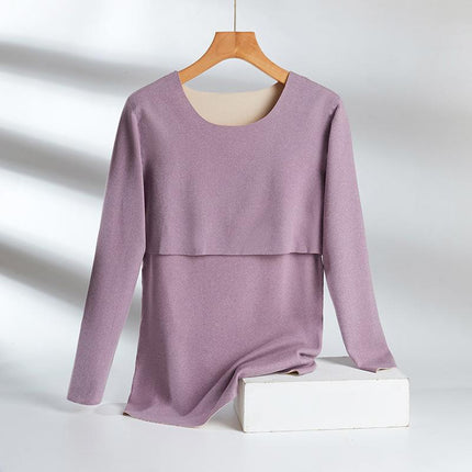 Breastfeeding Autumn Jacket One-Piece Women's plus size Autumn and Winter fleece-lined Pregnant Women's Thermal Underwear Postpartum Maternity Clothing