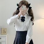 White accordion pleated long sleeves + black cross knot / XS