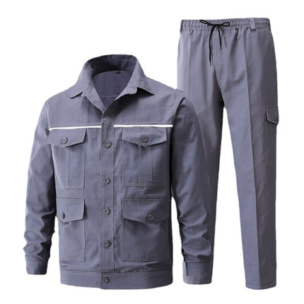 Reflective Strip Work Clothes Men's Long-Sleeved Suit Spring and Autumn Thin Wear-Resistant Work Clothing for Welders in Auto Repair Factory
