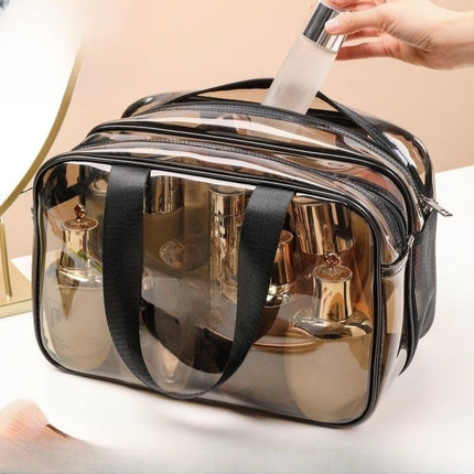 Simple Logo-free Transparent Waterproof PVC Double-layer Dry and Wet Separate Toiletry Bag Travel Portable Cosmetic Storage Bag