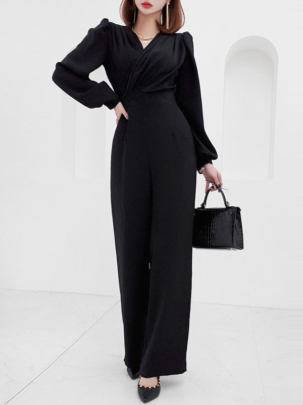 Korean-style V-neck slim-fit and elegant jumpsuit cross-border women's fashion waist slimming professional jumpsuit