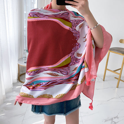 Ethnic Style Printed Silk Scarf Women's Seaside Travel Sun Protection Gauze Air Conditioning Warm Scarf Versatile Long Shawl