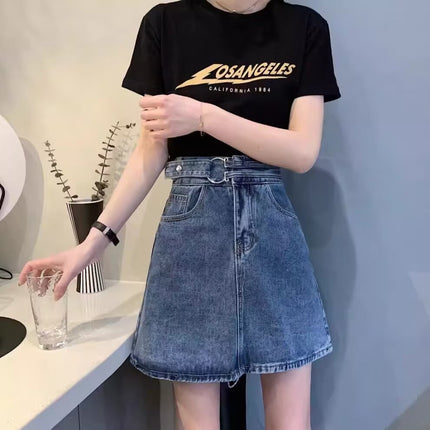 2024 summer new pear-shaped figure wearing skirt high waist Denim skirt slim hip A- line skirt