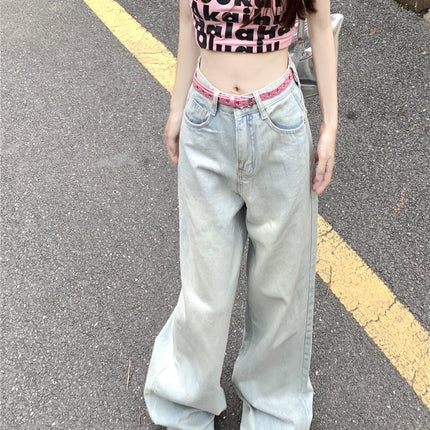 2024 New Sweetheart Cream Pants ~ Light Color Jeans Women's High Waist Loose Straight Leg Pants Design Wide Leg Pants