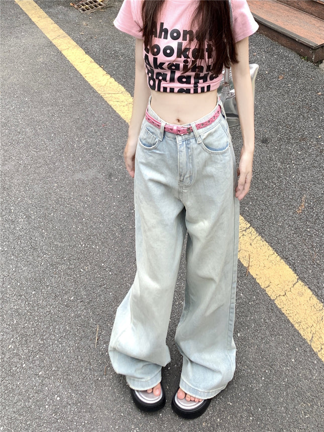 2024 New Sweetheart Cream Pants ~ Light Color Jeans Women's High Waist Loose Straight Leg Pants Design Wide Leg Pants