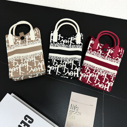 2025 Cross-Border Fly-Knit Korean Style Ins-Style Mini Crossbody Bag, Baodingbieji Phone Bag, Fashionable and Unique Knitted Bag