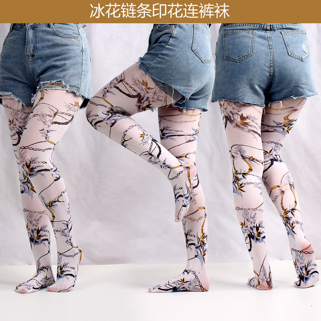 Cross-border spring and autumn thin fashion pantyhose women's stockings flower camouflage chain printed pantyhose summary batch