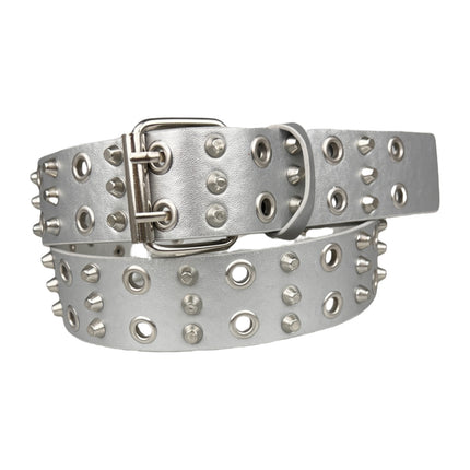 European and American Fashion Auto Eye and Eye Belt Women's Rivet Retro Belt Double Pin Buckle Punch-Free Girls Belt Punk