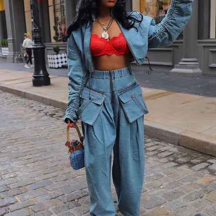 Ts1288 Cross-Border Supply New European and American Clothing Casual Loose Denim Suit