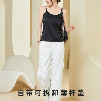 Tangge Summer High Luxury Heavy 19 Mm Silk Glosse Stretch Ribbon Latex Chest Pad Mulberry Silk Camisole