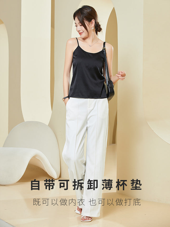 Tangge Summer High Luxury Heavy 19 Mm Silk Glosse Stretch Ribbon Latex Chest Pad Mulberry Silk Camisole