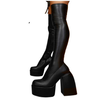 2022 new foreign trade plus size square toe long boots Women's thick heel thick bottom European and American over-the-knee thin boots high Knight boots