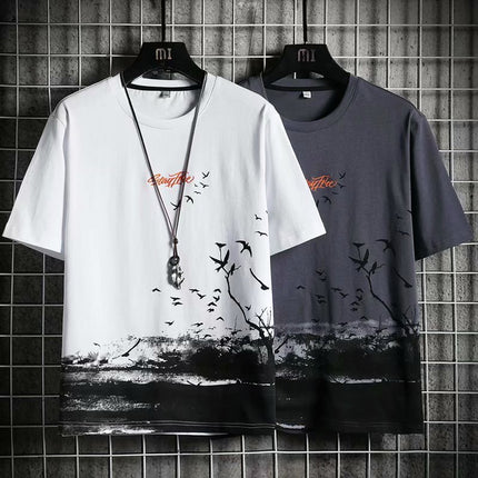 Short-Sleeved Men's Thin Simple 2024 T-Shirt New Loose Round Neck Summer Ins Trendy Hong Kong Style Student Male Street Stall Wholesale