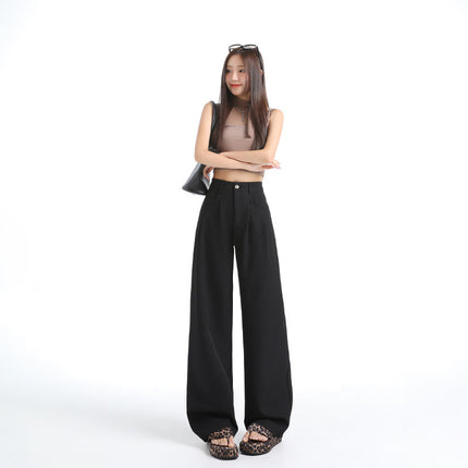 Double Pleated Three-Dimensional Pocket Design Suit Casual Pants for Women 2025 New High-Waisted Loose Slimming Drape Wide-Leg Pants