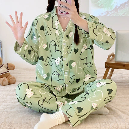 New online celebrity pregnant women nursing pajamas autumn and winter thickened plus size sandwich air cotton maternity cardigan warm confinement clothing