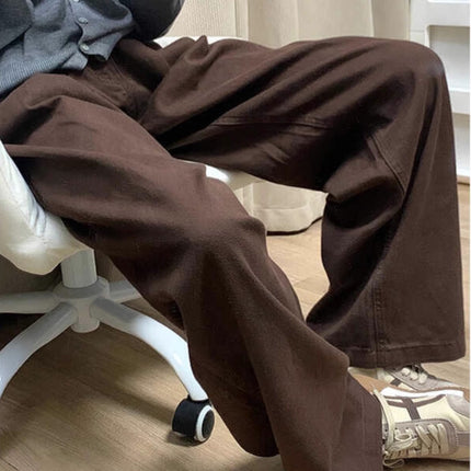 Plus Size Dark Brown Jeans for Women, Autumn New Style, Loose High-Waisted Slimming Wide-Leg Pants for Pear-Shaped Body