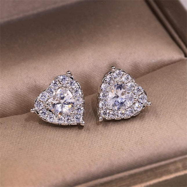 Xiyin TEMU European and American new fashion exquisite love Super Flash Diamond-embedded heart-shaped temperament stud earrings Female Factory Direct Supply