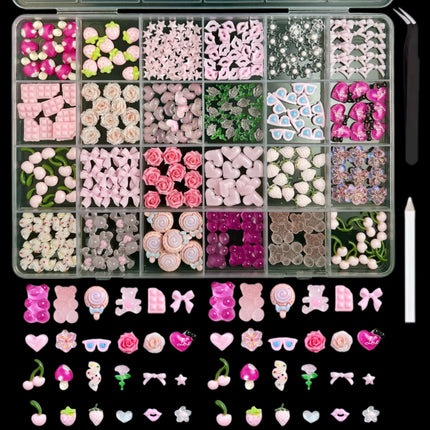 24 grid cartoon nail accessories mix cute cookies donuts candy nail accessories diy handmade material box