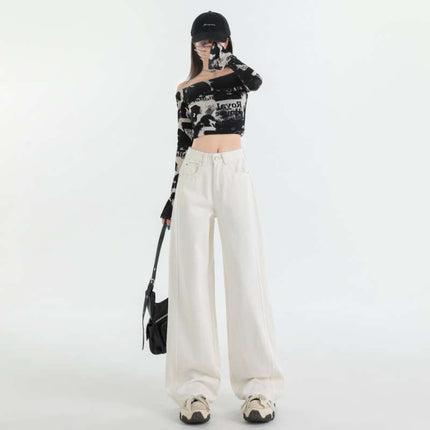 Wholesale Dropshipping Autumn and Winter Versatile Three-Dimensional Cut Contrasting Color Line Scimitar Pants Jeans Women's Loose Design Banana Pants