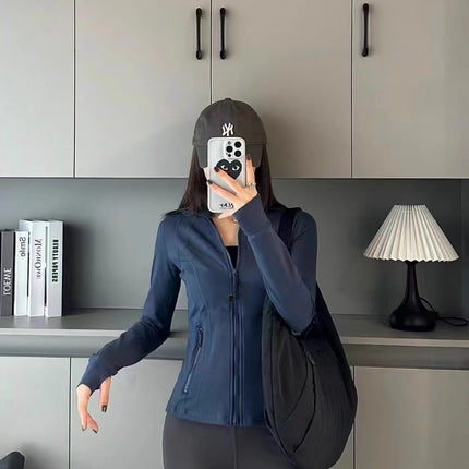Lulu Same Style Gold Zipper Long Sleeve Jacket Yoga Suit Spring Sports Top Tight Sports Slim Jacket Women's Coat