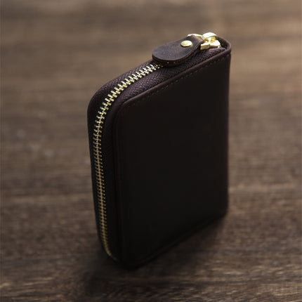 Vintage Crazy Horse Leather Wallet Men's Zipper Multifunctional Genuine Leather Card Holder Youth Top Layer Cowhide Short Student Wallet