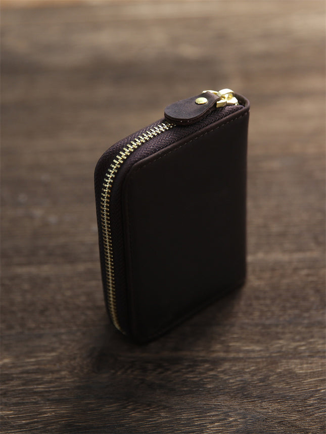 Vintage Crazy Horse Leather Wallet Men's Zipper Multifunctional Genuine Leather Card Holder Youth Top Layer Cowhide Short Student Wallet