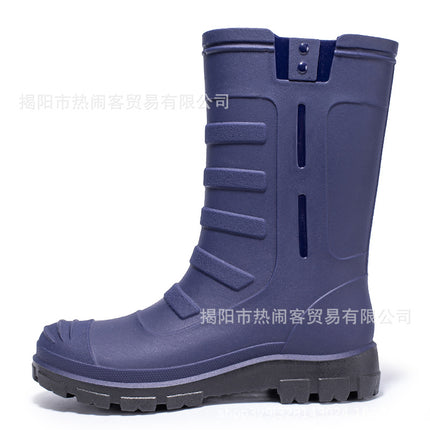 Jundeng Mid-tube British Men's Rain Boots Outdoor Fashion Set-up Men's Waterproof Boots Cowboy Mid-tube Boots Travel Replacement Rubber Shoes