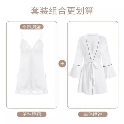 2026 New Sexy High-End Dress, Ice Silk Nightgown, Lace Dress with Straps, V-Neck Nightgown with Chest Pads