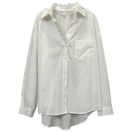 South Korea Dongdaemun's new product is a little surprised ~ waist lace stitching lapel fake two long sleeve shirts