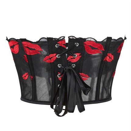 New Mesh Red Lip Print Pattern Women's Tube Top Breathable Palace Top Aliexpress Cross-Border Supply