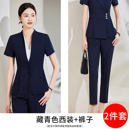High-end Suit suit Women's Short-sleeved Summer New Tooling Hotel Front Desk Temperament Work Clothes Professional Thin Suit