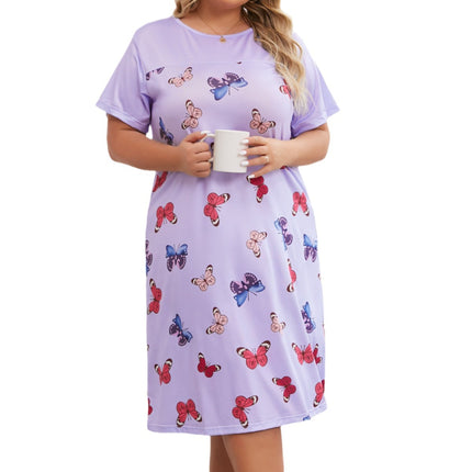 Cross-border Europe and America Amazon Spring and Summer New Short-sleeved Butterfly Printed Nightdress Home Clothes plus size Women's Casual Pajamas