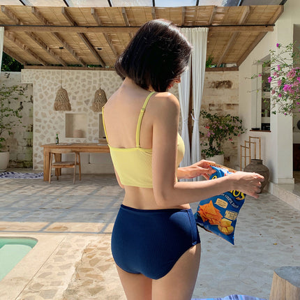 Swimsuit Women's Sweet Cute Girl's Candy Color Shoulder Strap Small Chest Split Conservative High Waist Belly Covering Swimsuit