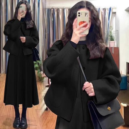 plus size chubby girl Fall/Winter Women's Small Fragrant Style Short Wool Coat Dress Two-Piece Set 200kg