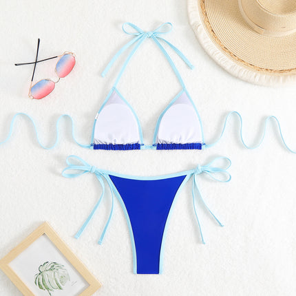 2025 New Amazon European and American Color-Blocked Halter Sexy Bikini Swimsuit Women's Beach Hot Spring Swimsuit Bikini