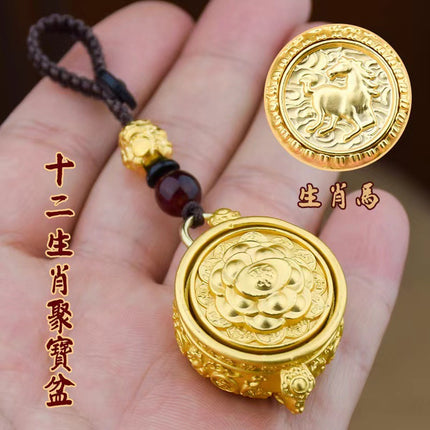 Cornucopia Zodiac Lucking Treasure Keychain Pendant Rotatable Explosive Hot Selling Cornucopia Hand Handle
