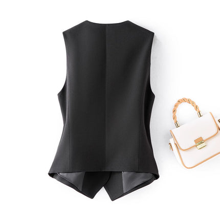 Women's Suit Vest Layered Vest 2026 Spring and Autumn Sleeveless Commuter Style Elegant Black Slim-Fit Versatile Vest