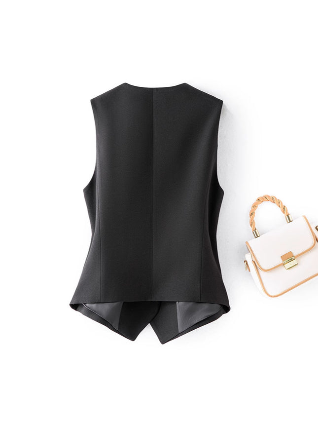 Women's Suit Vest Layered Vest 2026 Spring and Autumn Sleeveless Commuter Style Elegant Black Slim-Fit Versatile Vest