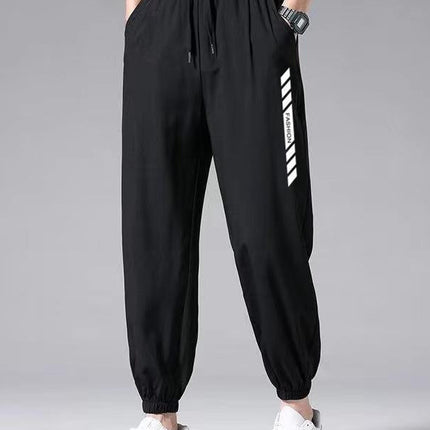 Summer Fashion Versatile Harem Pants Hong Kong Style Ribbed Jogger Pants Men's Durable Casual Pants Breathable Thin Sports Pants