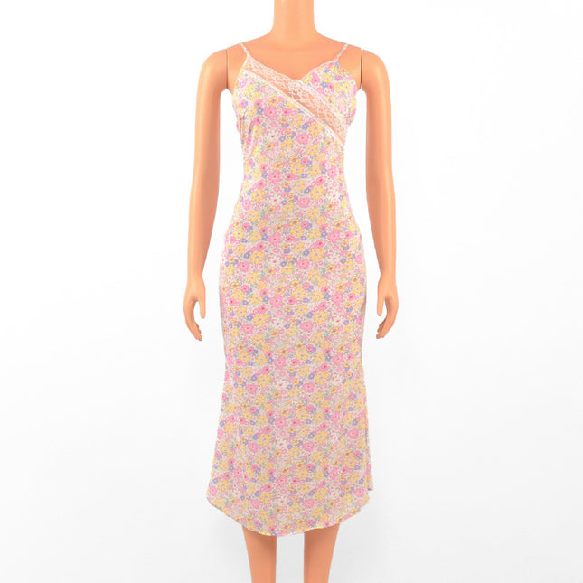 AB139 street style online popular video summer new lace hollow deep V beauty back sheath sling dress