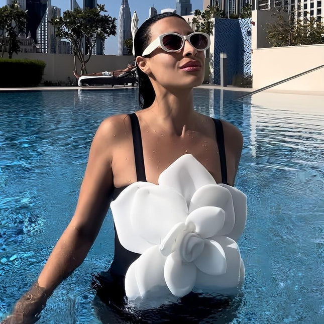 Big Flower Decorative Black and White Swimsuit suit Women's Amazon AliExpress Swimsuit New Arrival
