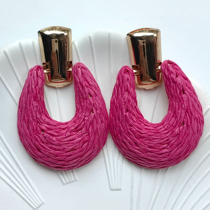 Cross-border Hot Selling European and American Color Rafi Grass Earrings Geometric Round Earrings Hand-woven Earrings for Holiday Ears