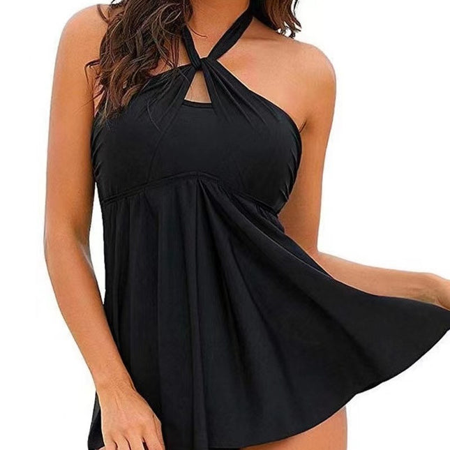 European and American Suspender Swimsuit for Women, Sexy Halterneck Tube Top, Two-Wear Swimsuit That Covers the Flesh and Looks Slimming, Pure Color One-Piece Swimsuit