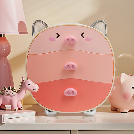 Plastic Dopamine Pink Cute Piggy Bedroom Cosmetics Storage Box Drawer-Type Jewelry Dustproof Desktop Household